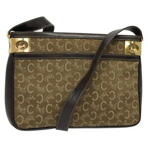 Authentic CELINE C Sulky Shoulder Bag Canvas Beige Gold